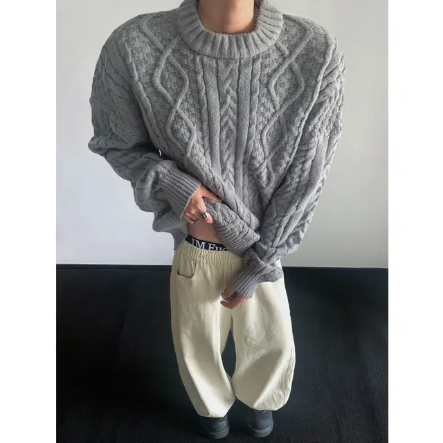 左岸 青少年港风潮牌休闲时尚宽松提花肌理高级感春秋圆领上衣保暖秋冬内搭打底衫毛衣 男款