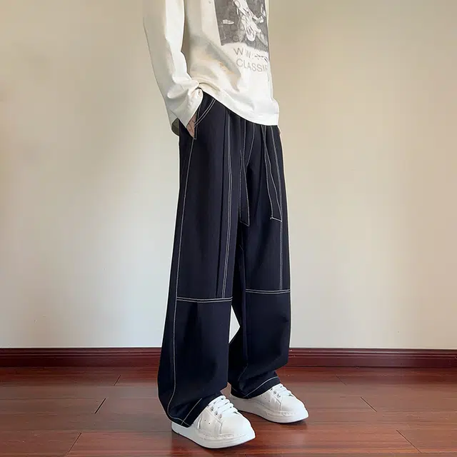 左岸 春秋季青少年港风潮流宽松加肥加大码直筒垂感长裤休闲显高显瘦阔腿裤牛仔裤 男款