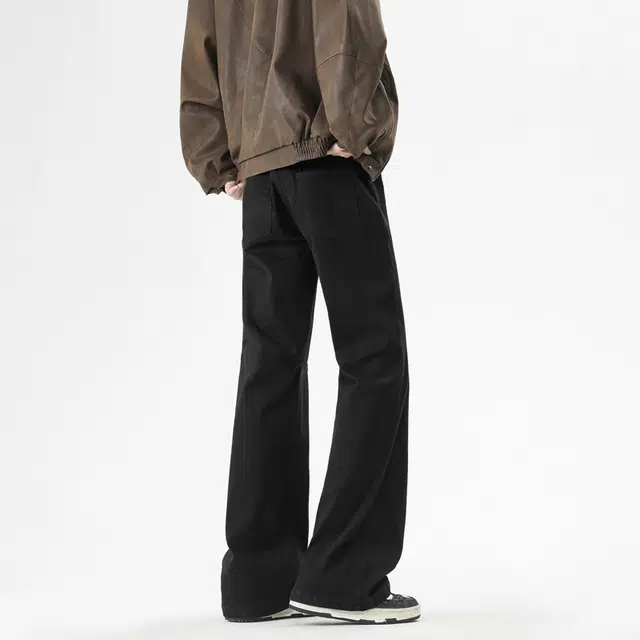 左岸 美式高街斜切微喇长裤男潮牌显瘦直筒宽松阔腿休闲弯刀裤春秋季牛仔裤 男款