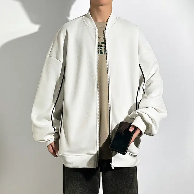 左岸 美式潮流插色圆领领开衫卫衣宽松休闲百搭长袖春秋薄款上衣外套夹克 男款