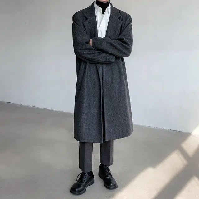 左岸 英伦复古时尚潮牌百搭纯色开衫翻领上衣休闲宽松舒适防风外套秋冬季痞帅过膝大衣中长款风衣 男款