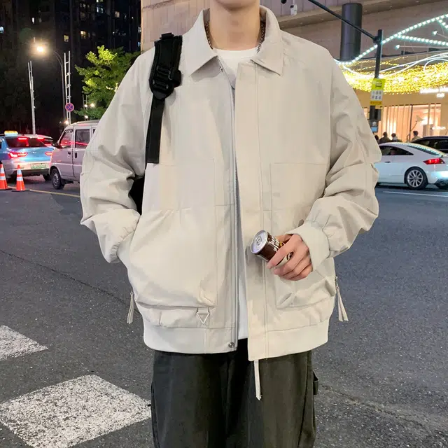 左岸 港风时尚潮牌百搭纯色开衫翻领上衣休闲宽松舒适春秋季防风外套夹克 男款