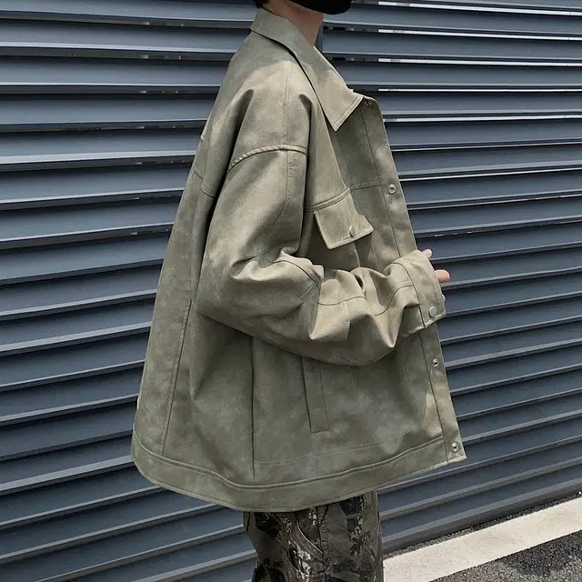 左岸 美式复古高街时尚潮牌百搭扎染印花拉链开衫翻领上衣休闲宽松舒适春秋季防风夹克外套皮衣 男款