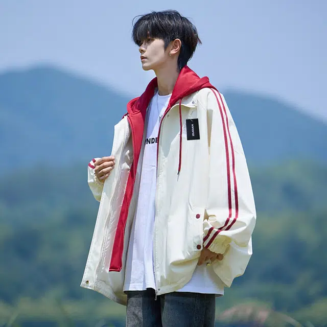 左岸 假两件外套男春秋季防风保暖上衣潮流宽松休闲衣服青少年户外大码夹克 男款