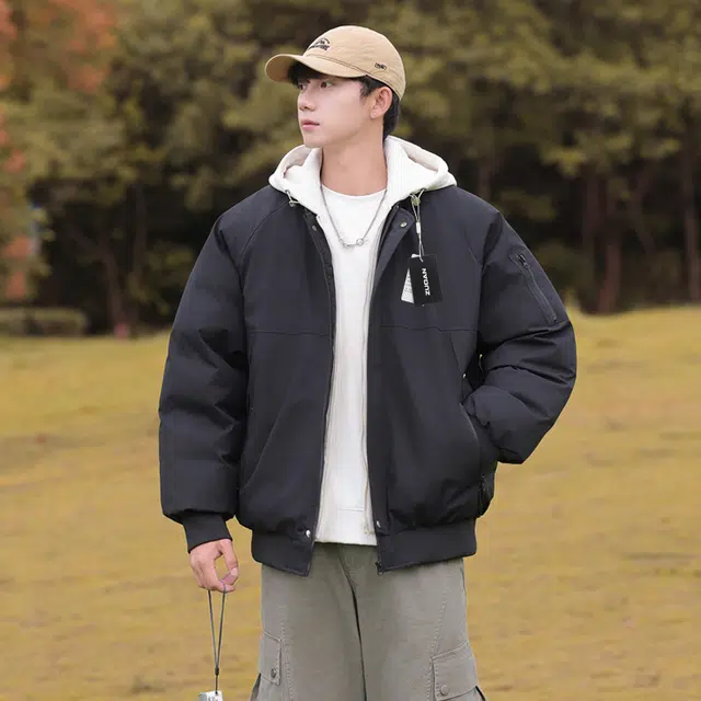 左岸 冬季假两件连帽棉衣外套男加厚休闲潮牌运动复古日系宽松拼接棉服 男款