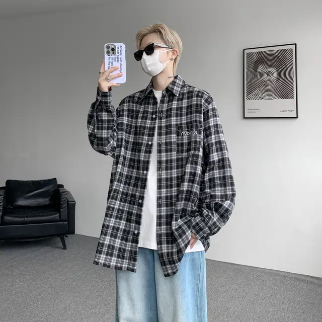 左岸 青少年学生港风潮流百搭春秋格子开衫上衣休闲宽松舒适磨毛衬衣潮牌衬衫 男款