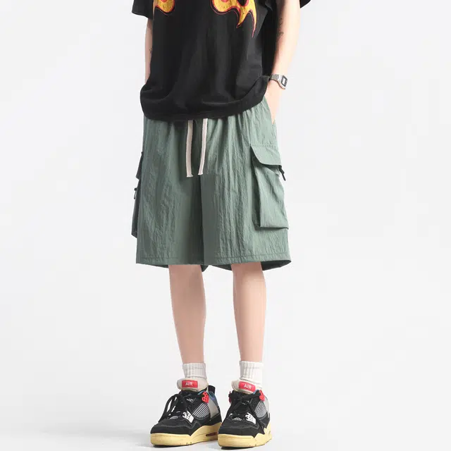 左岸 夏季五分裤男潮牌宽松直筒中裤美式速干沙滩裤休闲运动工装短裤 男款