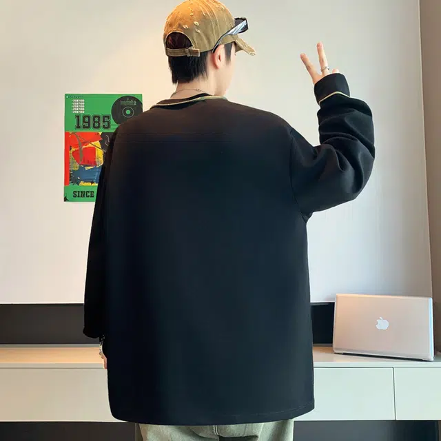 左岸 青少年港风时尚潮牌设计感涂鸦撞色长袖圆领上衣休闲宽松百搭帅气穿搭舒适慵懒风春秋卫衣 男款