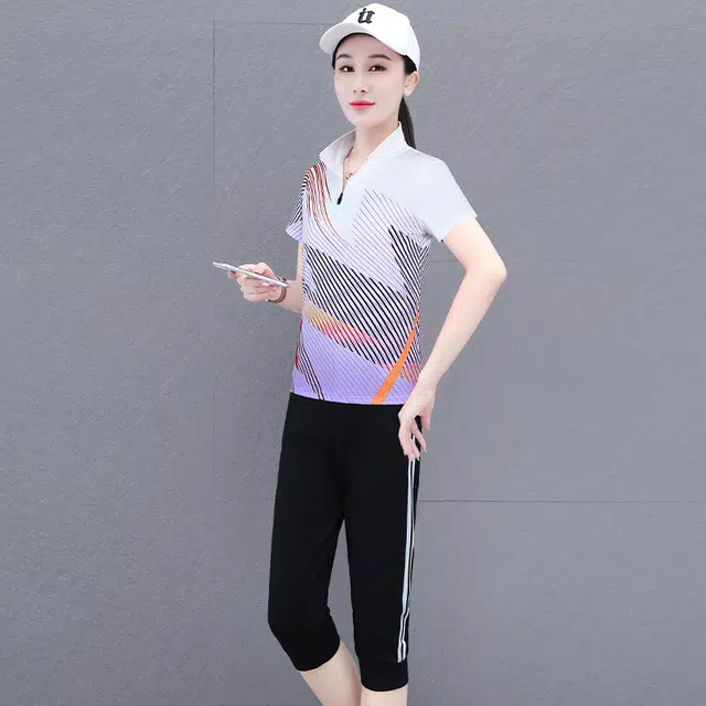 左岸 夏季冰感吸湿排汗舒适网眼透气速干运动柔软轻便宽松亲肤时尚百搭短袖上衣洋气裤子休闲套装 女款