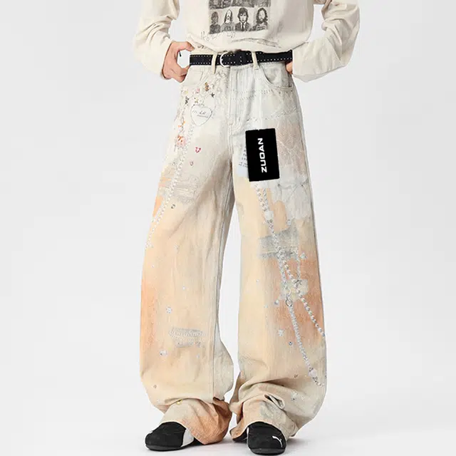 左岸 美式高街潮流百搭舒适宽松简约时尚个性高级感休闲小众学院风港风潮牌牛仔裤 男款