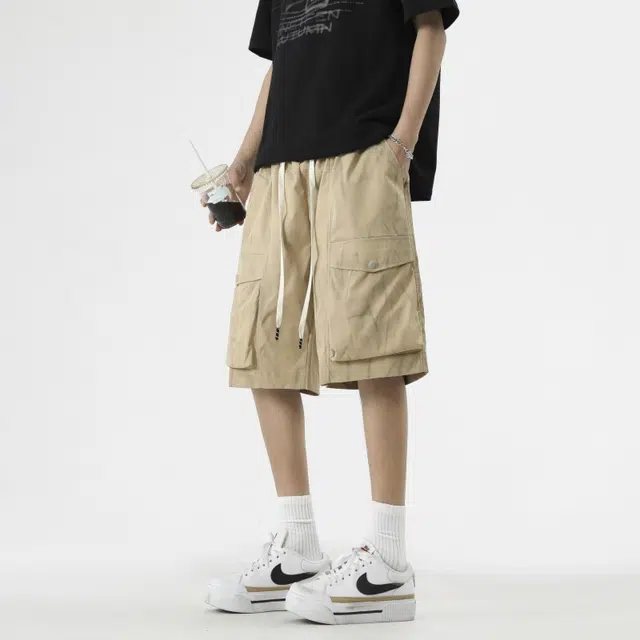左岸 夏季轻薄美式宽松休闲直筒中裤大口袋百搭五分裤工装短裤 男款