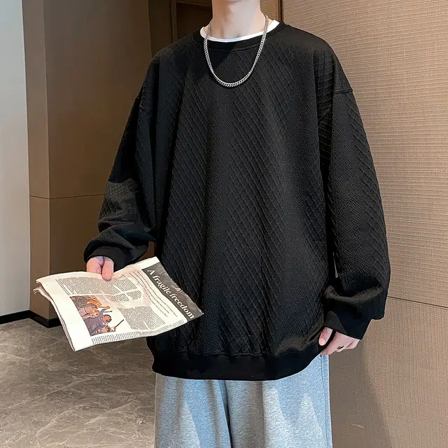 左岸 港风少年感潮牌休闲宽松简约长袖圆领套头上衣百搭帅气舒适慵懒外衣设计感提花春秋穿搭卫衣 男女同款