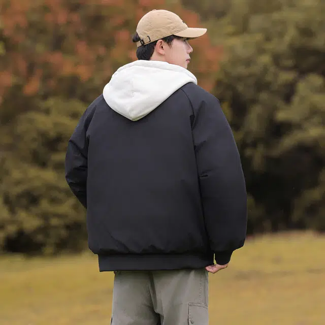 左岸 冬季假两件连帽棉衣外套男加厚休闲潮牌运动复古日系宽松拼接棉服 男款