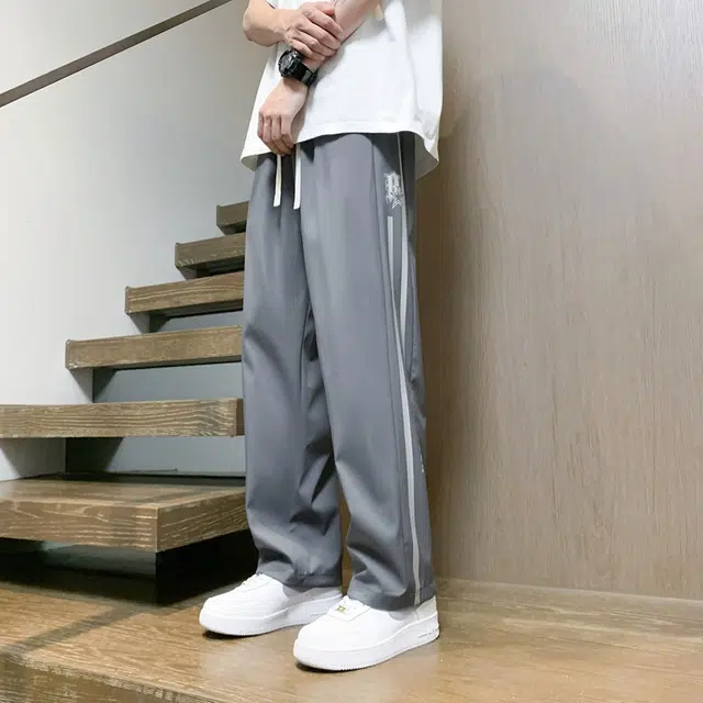 左岸 港风潮流设计感字母印花宽松舒适直筒裤运动宽脚轻便速干长裤休闲裤  男款