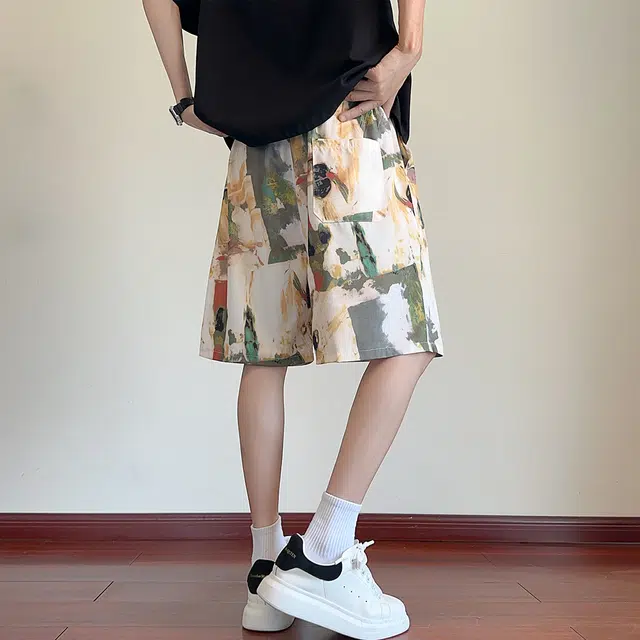 左岸 夏季水墨风百搭时尚户外活动日常通勤宽松透气吸汗冰爽帅气潮牌休闲短裤 男款