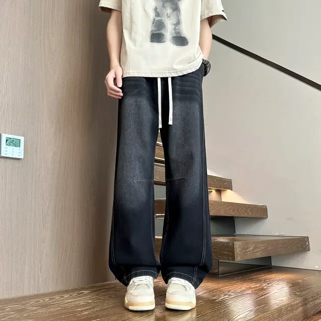 左岸 美式复古做旧高街潮流百搭宽松直筒长裤柔软舒适轻便透气显瘦微喇阔腿裤春秋季休闲裤牛仔裤 男款
