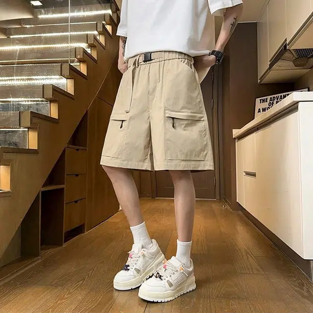 左岸 夏季山系户外多口袋纯色系带休闲工装裤男宽松透气吸湿排汗日常通勤时尚百搭港风潮流潮牌工装短裤 男款