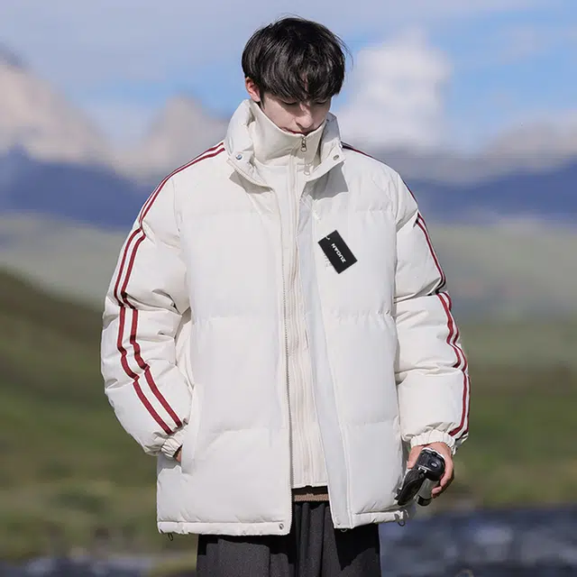 左岸 立领棉衣男秋冬季加厚保暖防寒服棉袄潮牌面包服冬装外套假两件撞色条纹棉服 男款