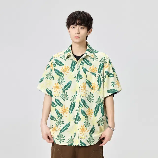 左岸 港风海边沙滩印花夏威夷衬衣男宽松休闲度假风短袖上衣衬衫 男款