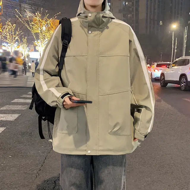 左岸 春秋季百搭设计感撞色拼接连帽潮流上衣宽松休闲舒适防风外套夹克 男款