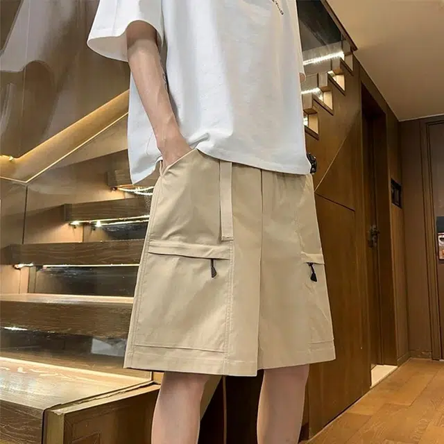 左岸 夏季山系户外多口袋纯色系带休闲工装裤男宽松透气吸湿排汗日常通勤时尚百搭港风潮流潮牌工装短裤 男款
