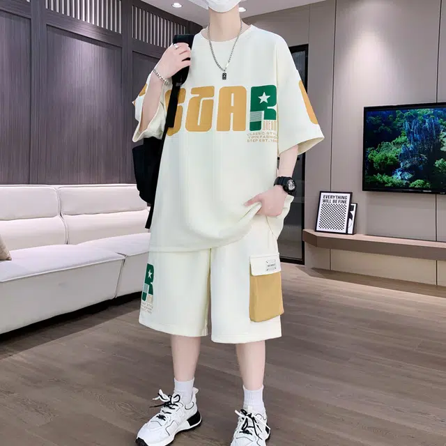 左岸 夏季美式字母时尚日常通勤户外活动宽松舒适透气吸汗潮牌休闲运动套装 男款