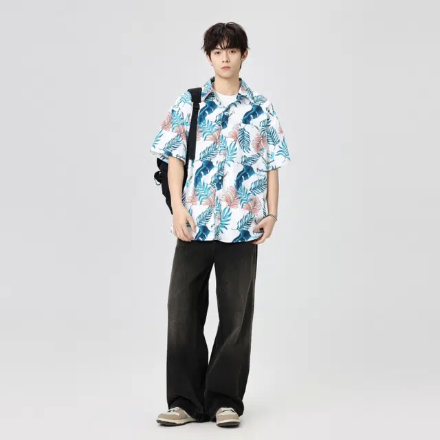 左岸 港风海边沙滩印花夏威夷衬衣男宽松休闲度假风短袖上衣衬衫 男款