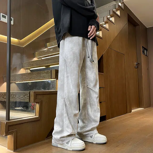左岸 夏季美式高街风复古时尚百搭潮流个性扎染脏赃裤日常通勤户外活动宽松舒适透气吸汗冰爽帅气潮牌休闲裤 男款