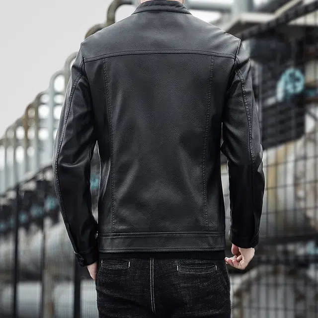 左岸 美式复古男士百搭机车服纯色气质加厚加绒外套舒适柔软设计立领保暖潮流休闲修身显高痞帅酷潮长袖上衣皮衣 男款