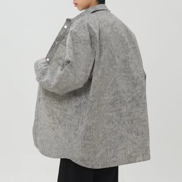 左岸 美式复古高街潮流百搭春秋休闲宽松上衣舒适透气扎染印花衬衣潮牌设计感翻领开衫薄款外套衬衫 男女同款