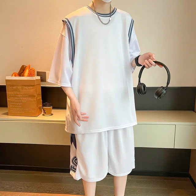 左岸 青少年冰丝速干学生篮球服帅气夏季透气宽松两件套休闲运动套装 男款