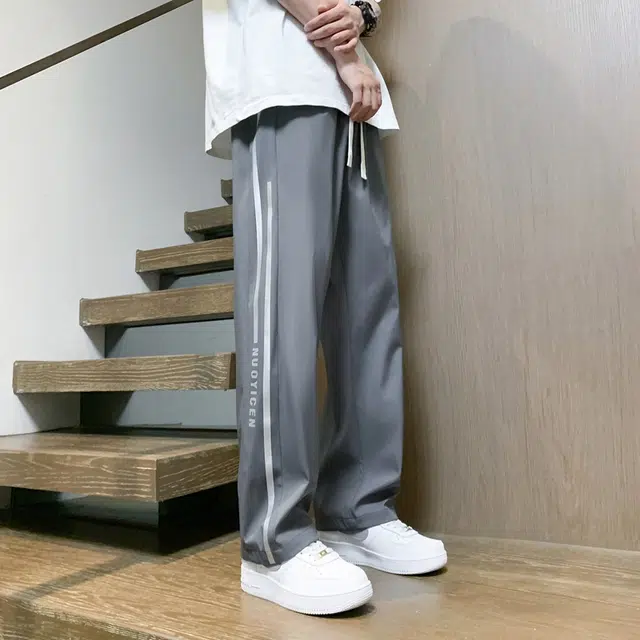 左岸 港风潮流设计感字母印花宽松舒适直筒裤运动宽脚轻便速干长裤休闲裤  男款
