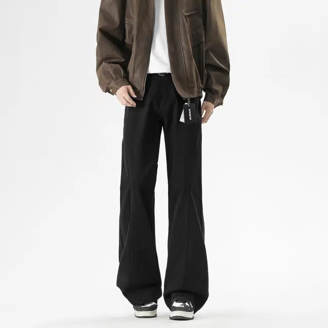 左岸 美式高街斜切微喇长裤男潮牌显瘦直筒宽松阔腿休闲弯刀裤春秋季牛仔裤 男款