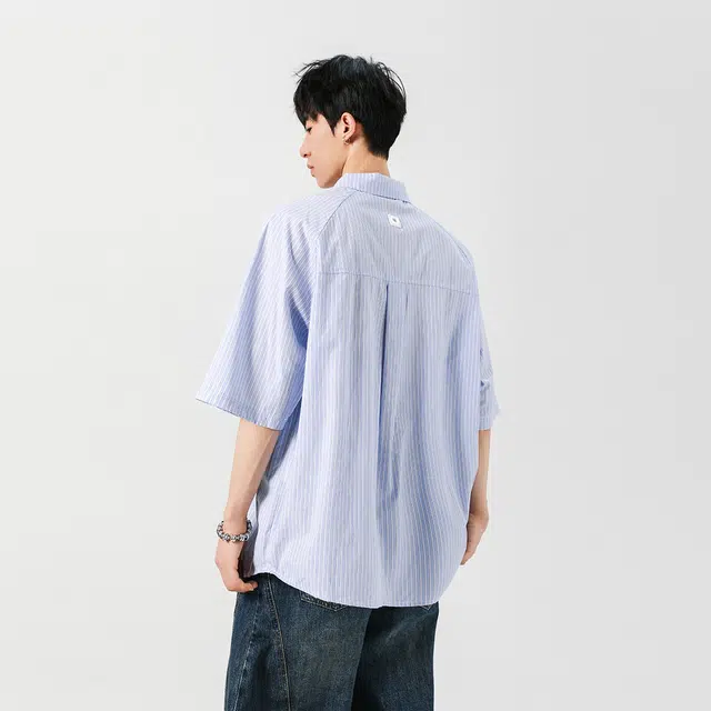 左岸 条纹宽松休闲短袖衬衫 男款