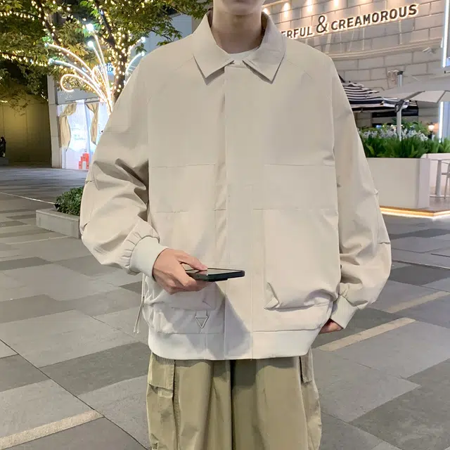 左岸 港风时尚潮牌百搭纯色开衫翻领上衣休闲宽松舒适春秋季防风外套夹克 男款