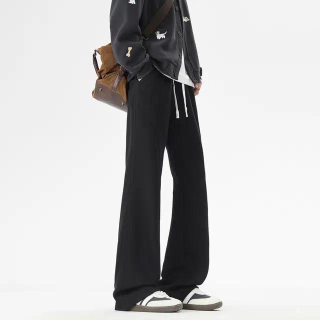 左岸 青少年港风时尚潮流简约针织运动纯色卫裤宽松柔软舒适轻便透气垂感微喇长裤春秋季休闲裤 男款