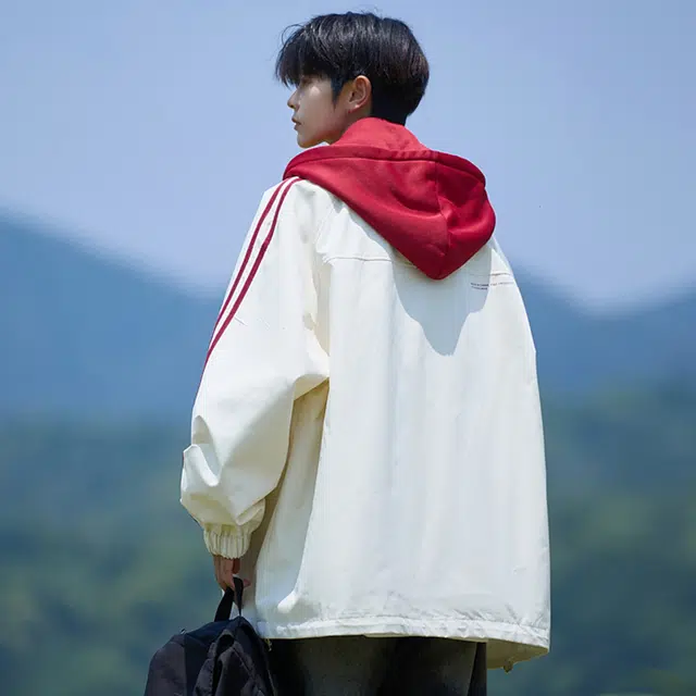 左岸 假两件外套男春秋季防风保暖上衣潮流宽松休闲衣服青少年户外大码夹克 男款