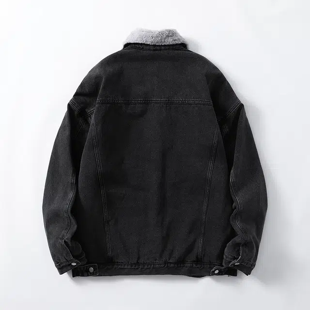 左岸 加绒加厚夹克港风时尚潮牌百搭毛领开衫翻领上衣休闲宽松秋冬防风保暖棉袄牛仔外套 男款