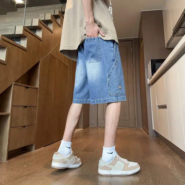 左岸 美式复古薄款宽松潮流五分中裤牛仔短裤 男款
