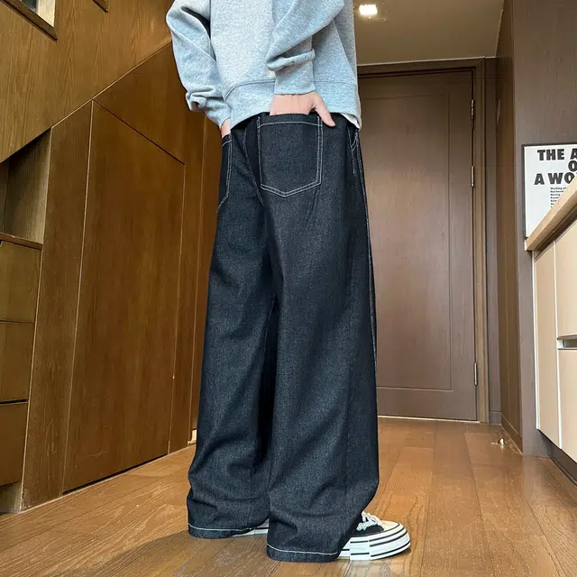 左岸 美式高街潮流百搭纯色宽松直筒长裤柔软舒适轻便透气显瘦阔腿裤春秋季休闲裤牛仔裤 男款