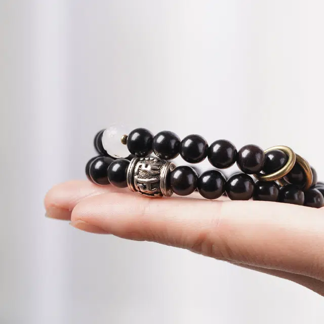 【六字箴言】 芳缘小傅 文玩佛珠小众简约国风国潮招财纳福考试上岸小众转运珠双圈 #好运 黑檀 手串 男女同款情侣款