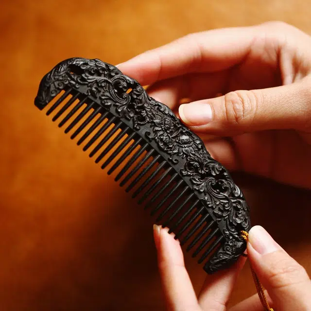 【西番莲纹】 芳缘小傅 招财纳福复古国风高品质高档木质养发防脱静电家用大号加厚 紫光檀 木梳 男女同款情侣款