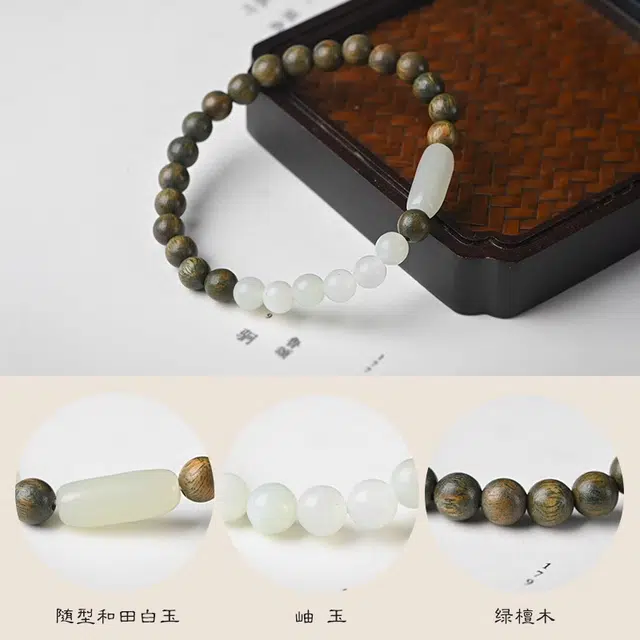 芳缘小傅 文玩佛珠转运珠新中式国风纳福有钱花串珠 高级感气质森系小众#好运 绿檀 木作手串 男女同款情侣款