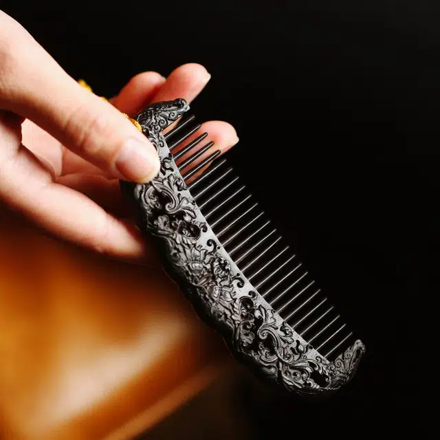 【西番莲纹】 芳缘小傅 招财纳福复古国风高品质高档木质养发防脱静电家用大号加厚 紫光檀 木梳 男女同款情侣款