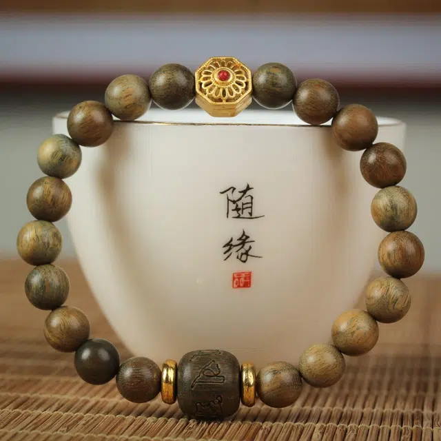 芳缘小傅 文玩佛珠转运珠新中式国风纳福有钱花 高级感气质小众串珠#好运 绿檀 手串 男女同款情侣款