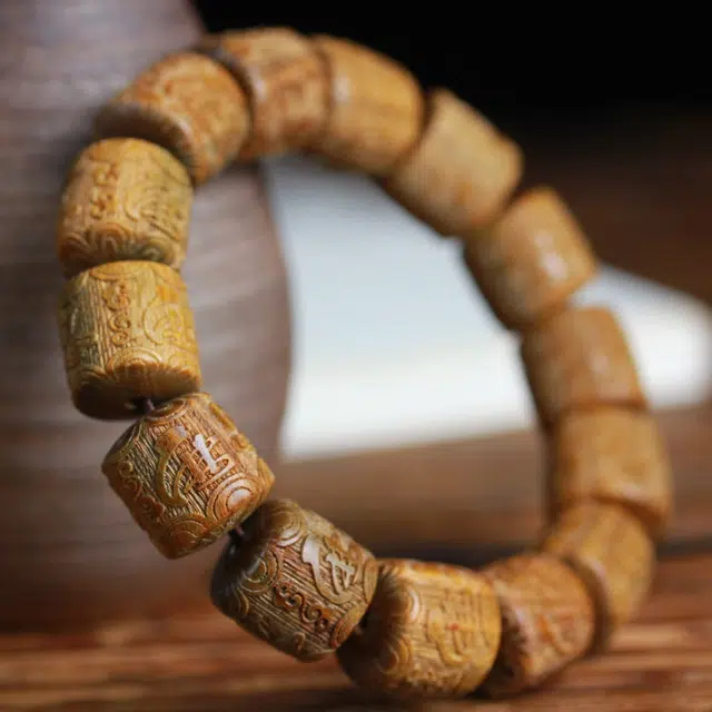 芳缘小傅 文玩佛珠转运珠本命年新中式国风纳福有钱花串珠高级感气质小众雕刻 #好运 绿檀 手串 男女同款情侣款