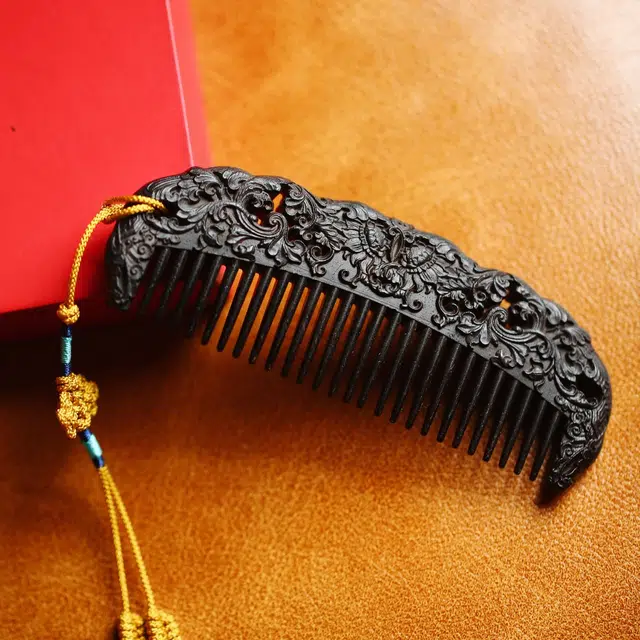 【西番莲纹】 芳缘小傅 招财纳福复古国风高品质高档木质养发防脱静电家用大号加厚 紫光檀 木梳 男女同款情侣款