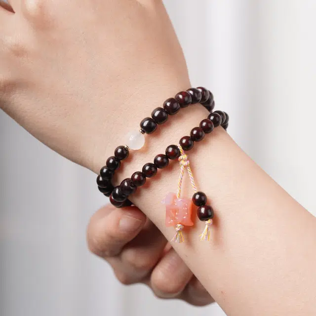 芳缘小傅 文玩佛珠小众简约国风国潮招财纳福考试上岸藏式老型桶珠转运财字 #好运 紫檀属 木作手串 女款