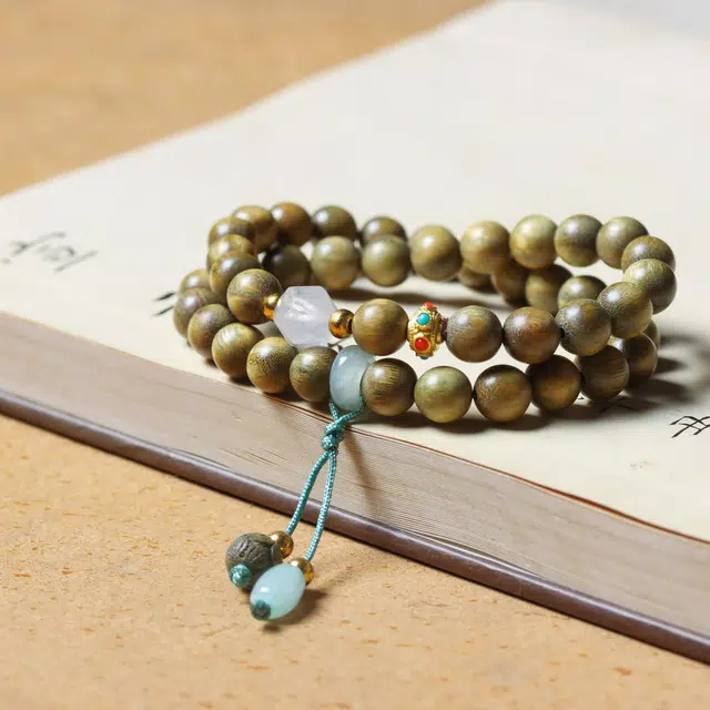 芳缘小傅 文玩佛珠小众简约国风国潮招财纳福考试上岸小众转运珠双圈 #好运 绿檀 木作手串 男女同款情侣款