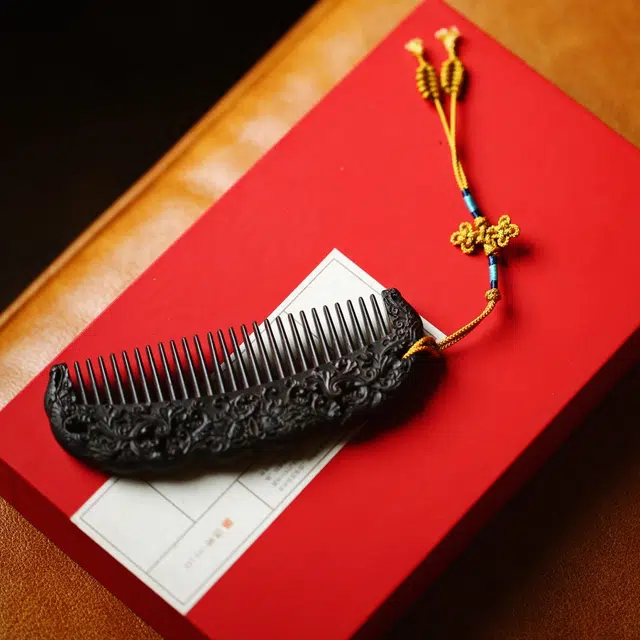 【西番莲纹】 芳缘小傅 招财纳福复古国风高品质高档木质养发防脱静电家用大号加厚 紫光檀 木梳 男女同款情侣款